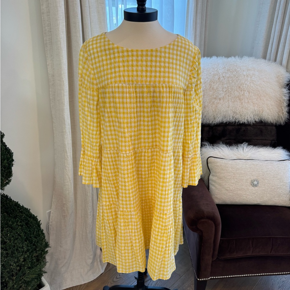 Maggy London Yellow & White Gingham Swing Dress - Size 18